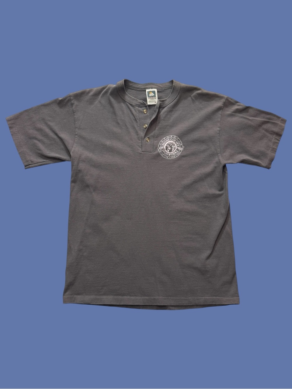 Vintage 90âs Stone County Iron Works Button Tee